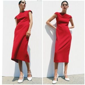 Zara fitted midi dress ZW collection, red